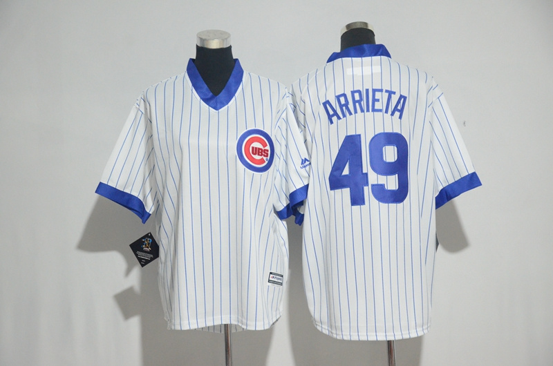 Womens 2017 MLB Chicago Cubs #49 Arrieta White stripe Jerseys->women mlb jersey->Women Jersey